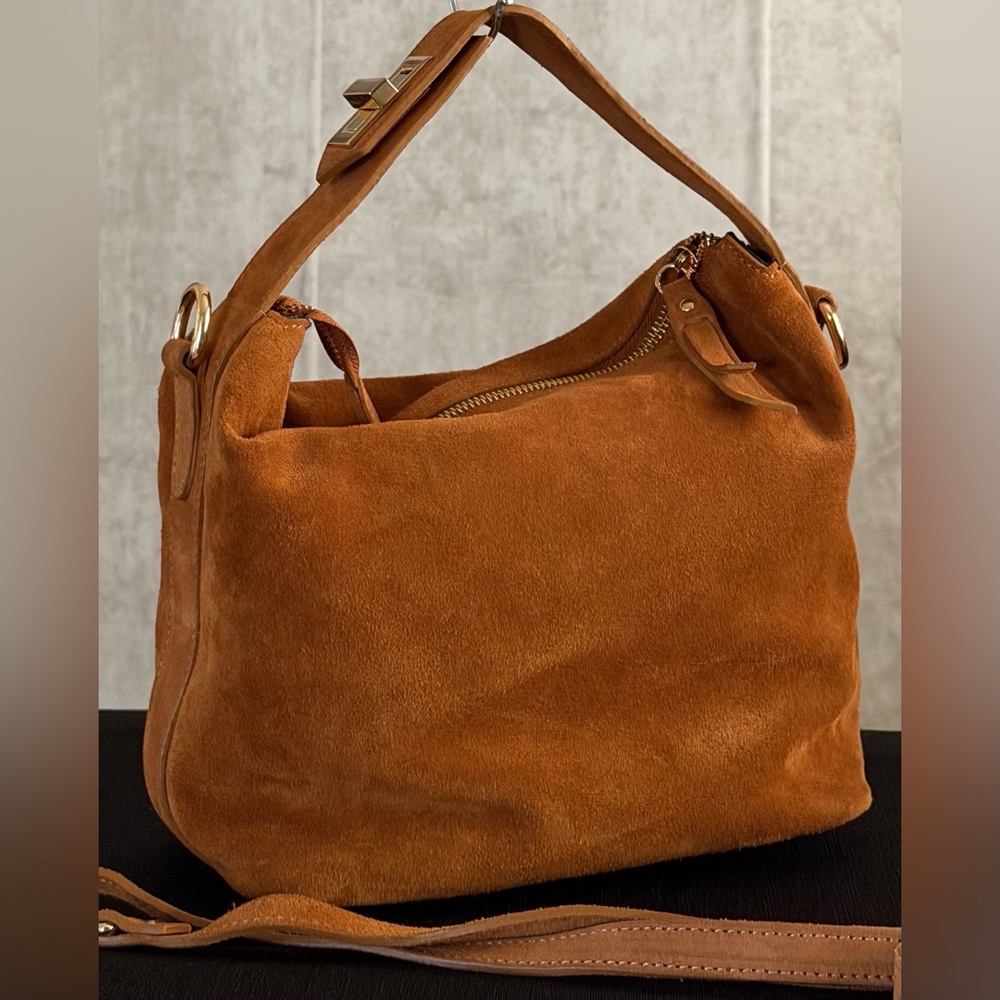 Claudia Firenze Caramel Brown Suede Leather Messenger Crossbody Satchel Handbag